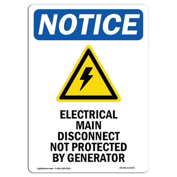 Signmission OSHA Notice, 7" Height, Electrical Main Disconnect Sign With Symbol, 7" X 5", Portrait OS-NS-D-57-V-11659 - main